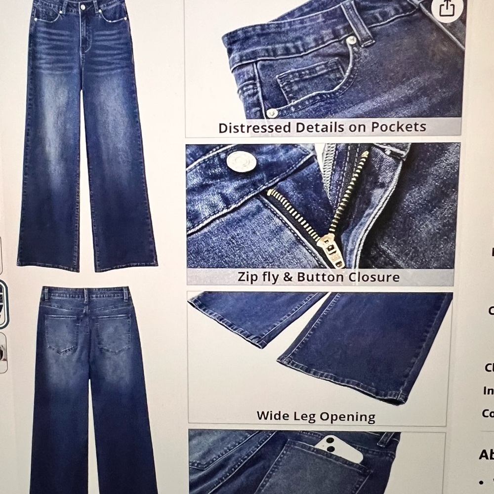 Women jeans Wide leg high waisted stretch denim sz L nwot